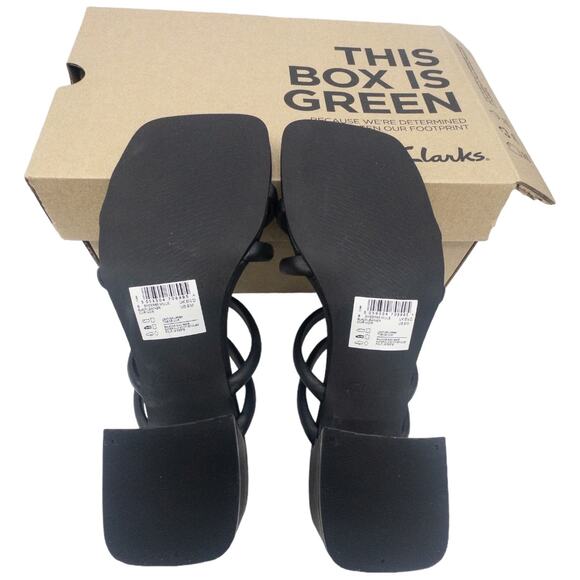 Clarks Women Clarks Sheer65 Mule Heeled Strappy Sandal Women\'s 9 Black Leather NWT